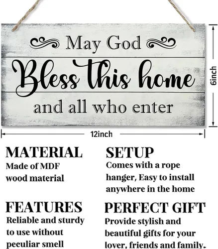 Vista 2 de Letrero decorativo de madera con texto en inglés «May God Bless This Home» («May God Bless This Home»)