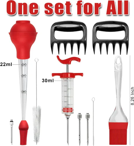Vista 2 de Kit profesional de jeringa para inyector de carne de pavo, para cocinar pavo de Acción de Gracias y Navidad, adobos inyectores para carnes, juego