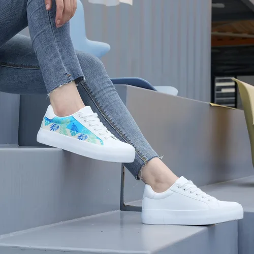 Vista 7 de JABASIC Zapatos deportivos de plataforma con cordones y estampado floral para mujer