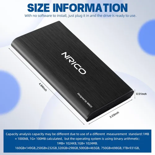Vista 3 de NRICO Disco duro externo portátil ultradelgado USB3.0 HDD Almacenamiento compatible para PC, computadora de escritorio, laptop, Mac, PS4, Xbox One