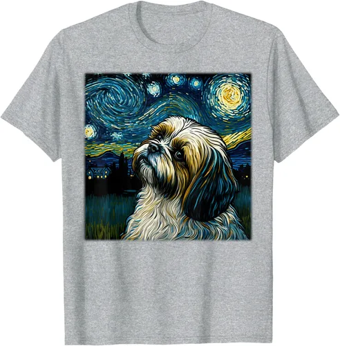 Vista 34 de Camiseta Surrealism Starry Night Shih Tzu Dog
