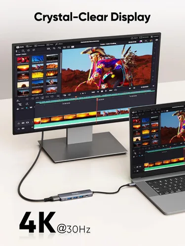 Vista 3 de Hub USB C, adaptador multipuerto USB C 5 en 1 a HDMI, 100 W PD, 3 puertos USB 3.0 para MacBook Pro, MacBook Air M1/M2, iPad Pro, Surface Pro, XPS
