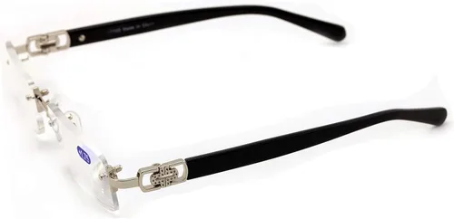 Vista 3 de Lector de gafas de lectura de moda de diseñador rectangular sin montura para hombre plateado