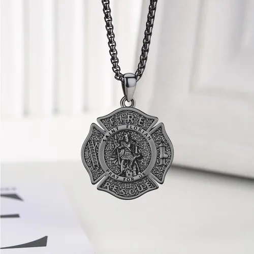 Vista 2 de Collar con colgante de plata de ley 925 con medalla de San Patrón, joyería religiosa para hombres y mujeres, con cadena de acero inoxidable 316L