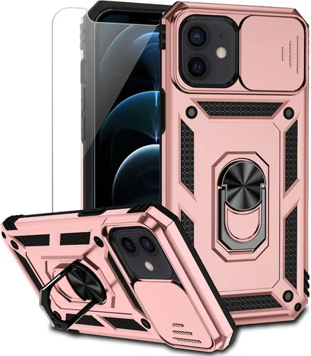 Vista 15 de Funda para iPhone 12 Mini con cubierta para lente de cámara, protector de pantalla HD, doble capa de protección contra caídas de grado militar