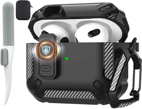 Vista 63 de Maxjoy Funda para AirPods Pro 3 2025, MagSafe compatible con bloqueo automático, funda protectora a prueba de golpes con soporte para teléfono
