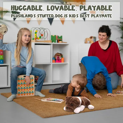 Vista 5 de Plushland Juguetes de peluche realistas para cachorros, figuras de felpa navideñas para niños, bebés para jugar (Bulldog 10 pulgadas)