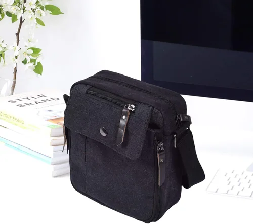 Vista 5 de Canvas Small Messenger for Men Women, Mini Crossbody Shoulder Chest Travel Bag, Multi-pocket Purse