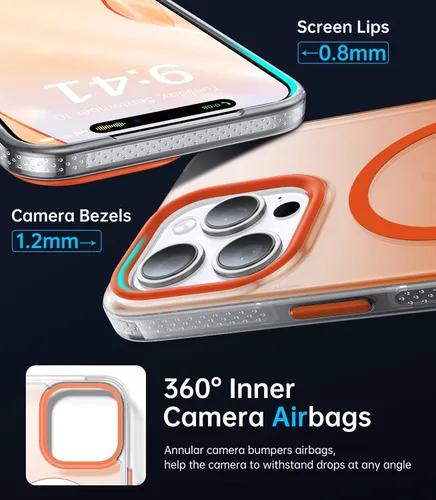 Vista 4 de Funda magnética para iPhone 14 Pro Max [compatible con MagSafe] [probada en caídas de grado militar de 10 pies] Funda delgada translúcida mate