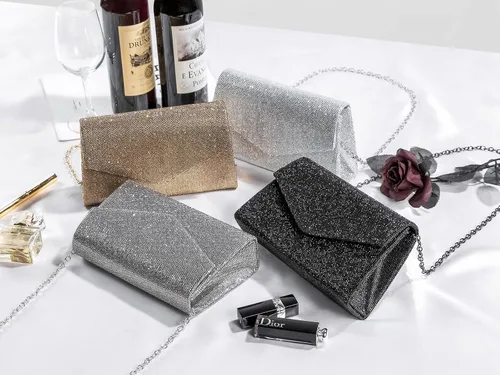 Vista 5 de GEGELE Bolsas de noche brillantes para mujer, bolso de mano con diamantes de imitación para fiesta, graduación, boda