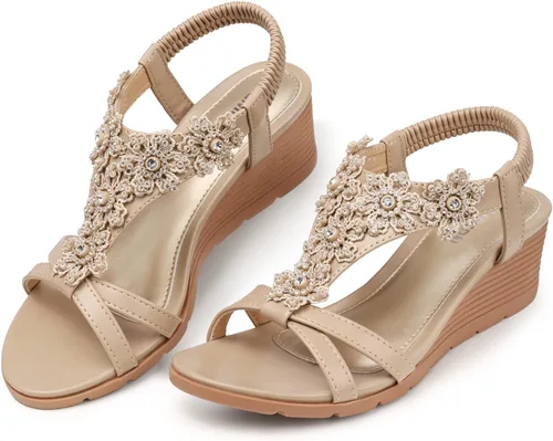 Vista 6 de TEMOFON Sandalias de plataforma elegantes de verano con tacón bajo para 25-albaricoque