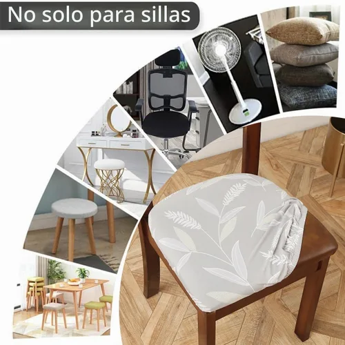 Vista 4 de Juego de 4 fundas de asiento para silla, elásticas, estampadas, para comedor, cuadradas, extraíbles y lavables, fundas de cojín para cocina, oficina