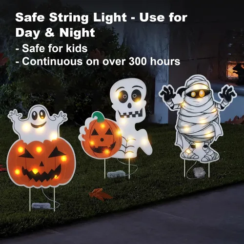 Vista 3 de Letreros iluminados para patio, accesorios de Halloween, estacas de patio, calabaza, fantasma, letrero de patio con estacas para decoraciones