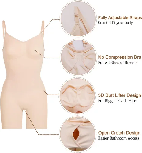 Vista 4 de YIANNA Faja moldeadora para mujer, con control de abdomen, busto abierto, a media pierna, sin costuras, esculpir el cuerpo