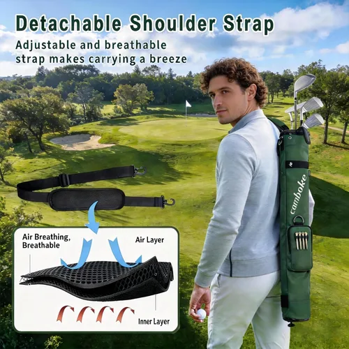 Vista 6 de Bolsa de golf ligera, portátil y duradera con correa acolchada y bolsillo, bolsa de domingo para el campo de conducción, bolsa de práctica divisora