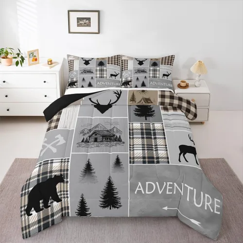Vista 24 de Erosebridal Juego de edredón con temática de pesca, juego de ropa de cama rústica de granja tamaño individual para niños, adolescentes y adultos