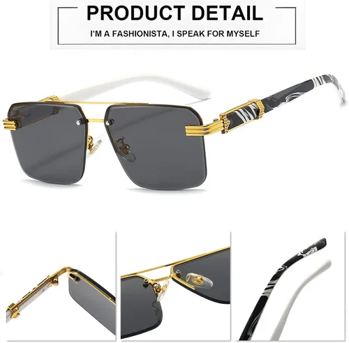 Vista 5 de Gafas de sol de aviador cuadradas de moda para hombre y mujer, estilo vintage de los años 70, lentes de sol de doble puente degradados sin montura