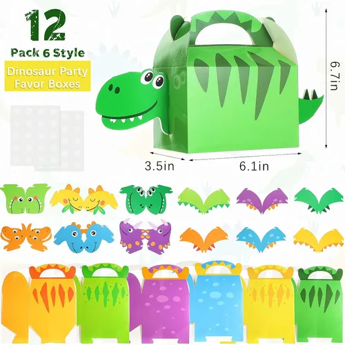 Vista 2 de Patelai - 12 bolsas de recuerdo de fiesta de dinosaurios 3D con temática de dinosaurios, cajas de regalo de dulces para niños, baby shower
