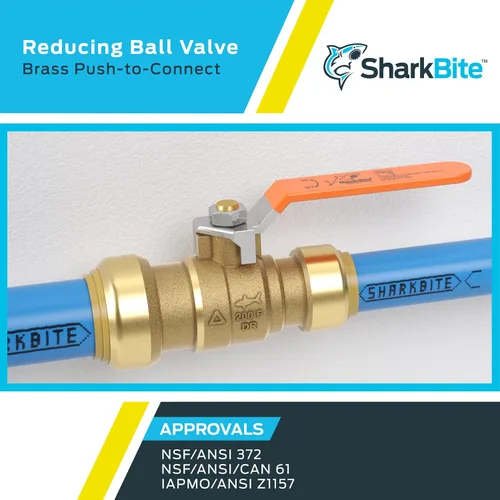 Vista 5 de SharkBite 1 x 3/4 en PTC, válvula de bola reductora, conexión de plomería de cierre de agua de latón de empuje para conectar, 22993LF