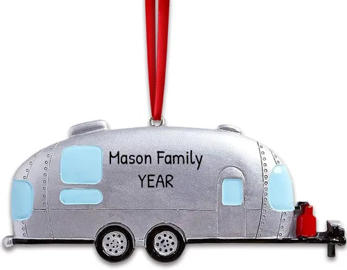 Vista 4 de Adornos de campamento personalizados 2025 – Adorno Airstream para caravana, remolque, Airstream, adorno de Navidad, tren, adornos de Navidad 2025