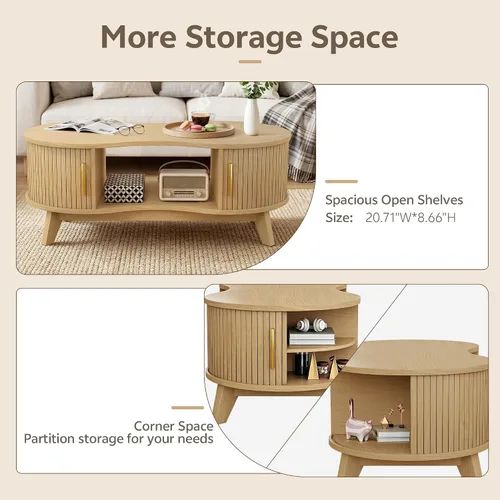 Vista 3 de Mesa auxiliar, doble ovalada con puerta corredera, natural, 47 pulgadas
