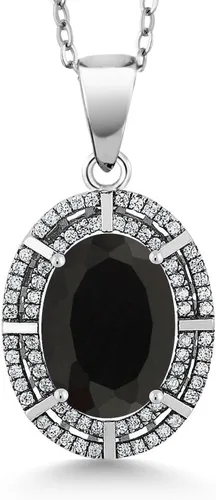 Vista 12 de Gem Stone King Collar con halo de dos filas de 5 a 10 quilates con piedra natal ovalada de 0.55 x 0.39 pulgadas en plata de ley 925 Collar