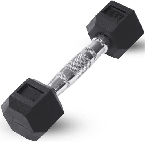 Vista 11 de JFIT Rubber Hex Dumbbell Single, Knurled Grip Free Weight for Men & Women, Strength & Cardio Training Home Gym Workout