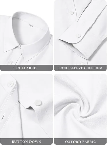 Vista 4 de Camisas de algodón con botones, para mujer, camisas de vestir Oxford, camisas de trabajo de manga larga, blusas con cuello y bolsillo