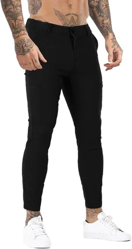 Vista 3 de Pantalones de vestir para hombre, ajustados, elásticos, a cuadros, pierna ajustada