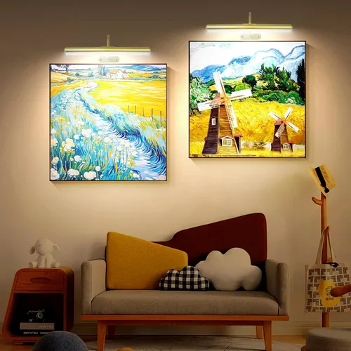 Vista 6 de Paquete de 2 luces de imagen para obras de arte de pared recargables de 5000 mAh luz de pintura con controlador, colores cálidos, naturales/fríos