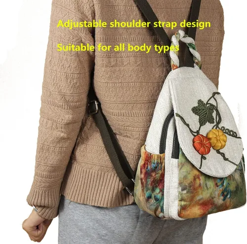 Vista 90 de HUANGGUOSHU Mochila de algodón tejida de algodón bohemio con bordado de lona estilo bohemio con múltiples bolsillos retro linda mochila cartera