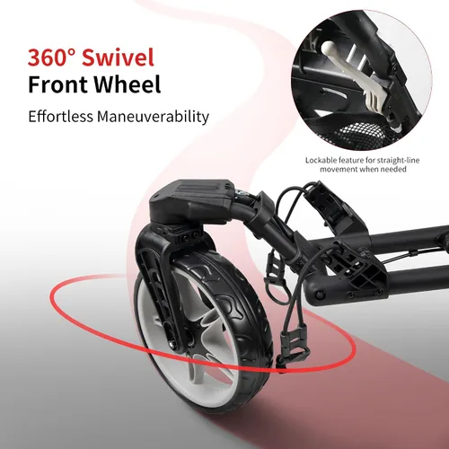 Vista 5 de Caddytek CaddyLite ONE-Swivel V8 - Carrito de golf plegable de 3 ruedas con un clic, ligero, con una rueda delantera giratoria de 360°, mango