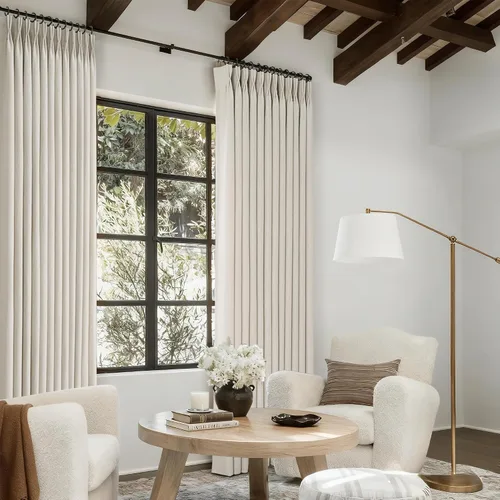 Vista 6 de Cortinas de lino de 63 pulgadas, juego de 2 paneles para sala de estar, beige natural, cortinas con pliegues pellizco entrenadas con memoria