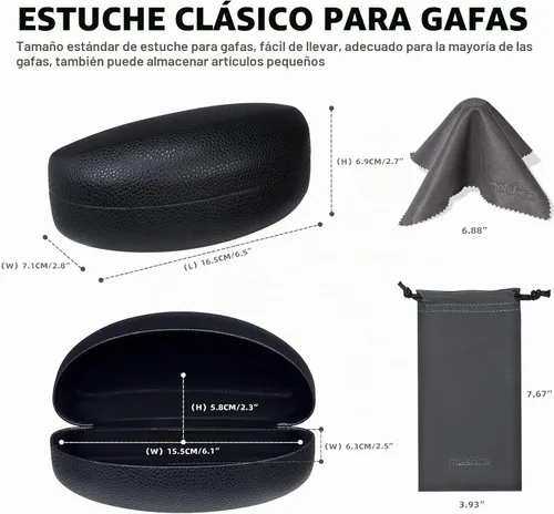 Vista 3 de molshine Estuche rígido para gafas de sol clásico de gran tamaño, estuche para anteojos con paño de limpieza, bolsa Negro