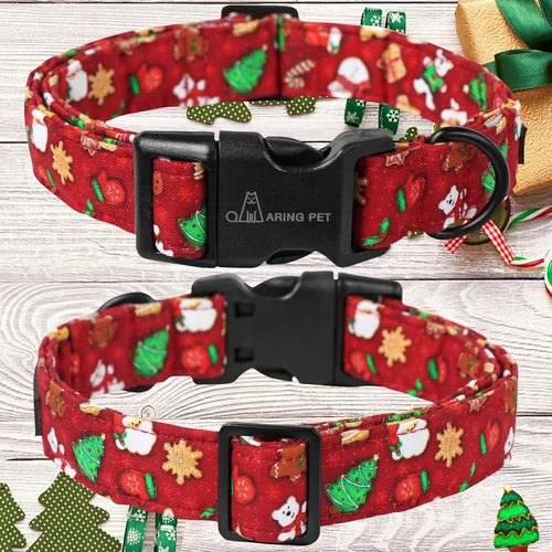 Vista 2 de Aring Pet Collar navideño para perro, lindo, ajustable, de algodón, para cachorros, perros pequeños, medianos y grandes, rojo, Papá Noel, unisex Z