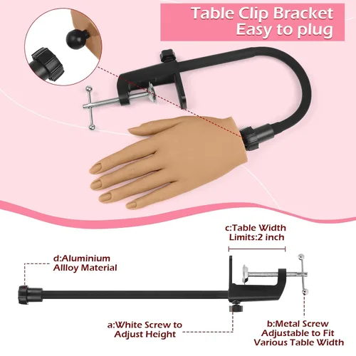 Vista 5 de LIONVISON Mano de práctica para uñas acrílicas: mano de maniquí falsa realista Fake Training Hand with Adjustable Clamp & 240 Coffin Tips - False