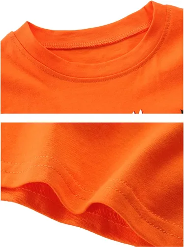 Vista 4 de CM-Kid Camisa de Halloween para niños pequeños, niñas, calabaza, fantasma, dinosaurio, camiseta de manga corta para niños, camisetas de algodón de 2
