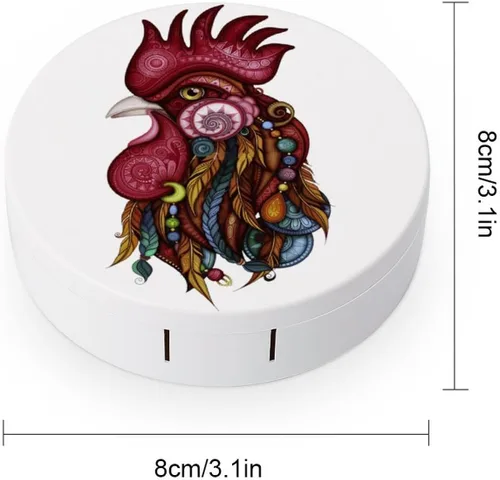 Vista 2 de Kit de viaje con lente de contacto con diseño tribal de gallo, portátil, bonita caja de contacto con espejo para uso diario al aire libre