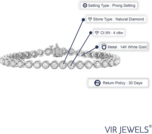 Vista 2 de VIR JEWELS 4 cttw SI2-I1 Clarity Diamond Bracelet 14K Oro Blanco Tenis Ronda Prong 7 Pulgadas, Diamante Oro blanco Oro, Tela vaquera