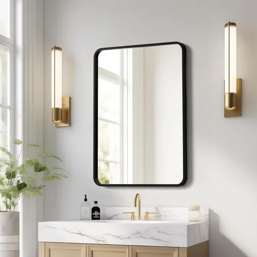 Vista 8 de USHOWER Espejo de baño negro para sobre el fregadero, 22 x 30 pulgadas, espejo rectangular negro mate para pared, espejo de tocador con marco