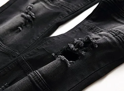 Vista 7 de Liuhond Skinny Slim Fashion - Jeans elásticos de motociclista de Hip Hop con agujeros rectos rasgados.