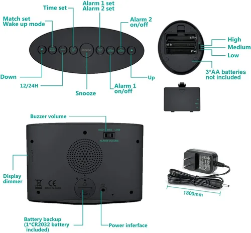 Vista 7 de ANJANK Reloj despertador extra fuerte para durmientes pesados, agitador de cama inalámbrico, alarma dual vibratoria, sordos y con discapacidad