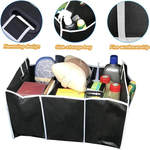 Vista 5 de Organizador de maletero de automóvil, organizador de almacenamiento plegable con 3 compartimentos, caja de almacenamiento para automóvil, bolsa