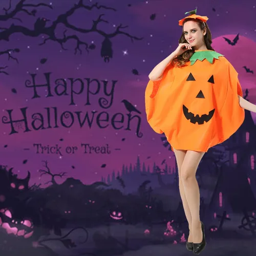 Vista 5 de Disfraz de calabaza para adultos, 3 piezas de Halloween, unisex, ropa de fiesta de disfraces de calabaza con un sombrero, una bolsa