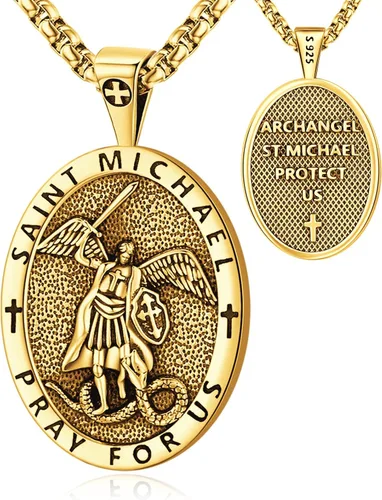 Vista 38 de Collar de San Patrono de Plata de Ley 925 St 01-Virgen María-Oro