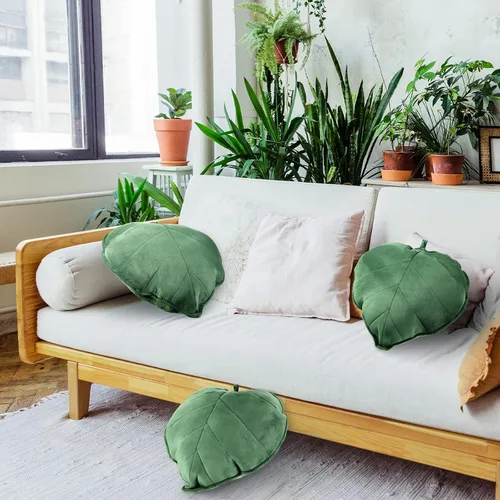 Vista 5 de Yookeer 2 piezas de almohadas en forma de hoja 3D con hojas de planta decorativas para sofá, sala de estar, dormitorio, sofá, decoración del hogar