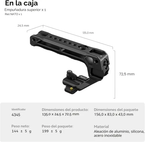 Vista 6 de SmallRig Mango superior ligero NATO, agarre NATO de liberación rápida con riel NATO para jaula de cámara DSLR, mango superior universal con 5