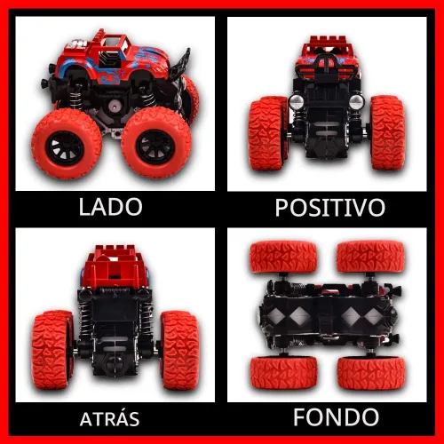 Vista 4 de Monster Trucks para niños, paquete de 4 vehículos de tracción para niños pequeños, rotación de 360°, 4 ruedas, autos de fricción duraderos, juguetes