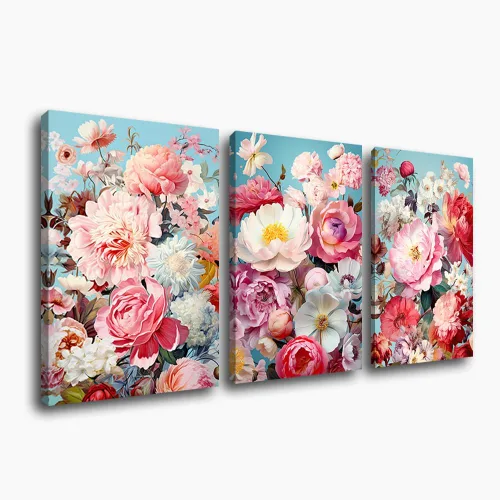 Vista 9 de ZHOUWALLPIC Juego de 3 piezas de arte en lienzo para pared, flores, acuarela, pinturas coloridas de flores silvestres, botánicas, impresiones