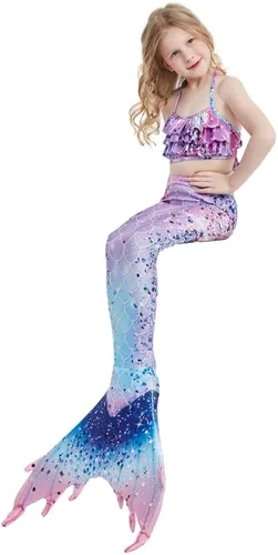 Vista 5 de Traje de baño de 6 piezas para niñas, cola de sirena para nadar, bikini para niños